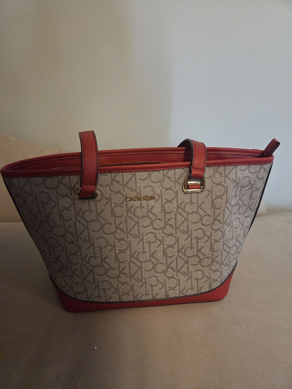 Calvin Klein Red Trim Monogram Tote Bag
